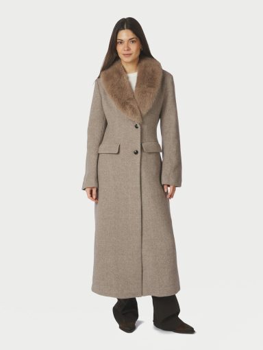 Neo Noir Corina Herringbone Twill Coat Beige Melange