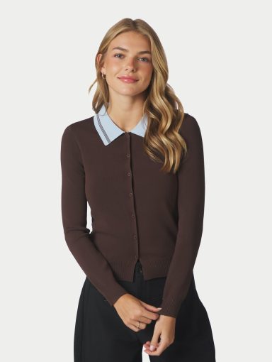 Neo Noir Filiana Contrast Polo Blouse Brown