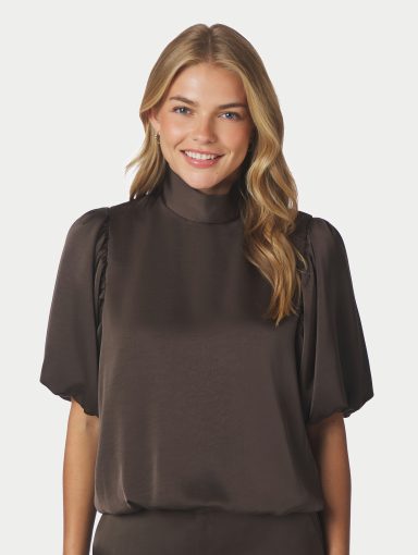 Neo Noir Parisa Heavy Sateen Blouse Dark Brown