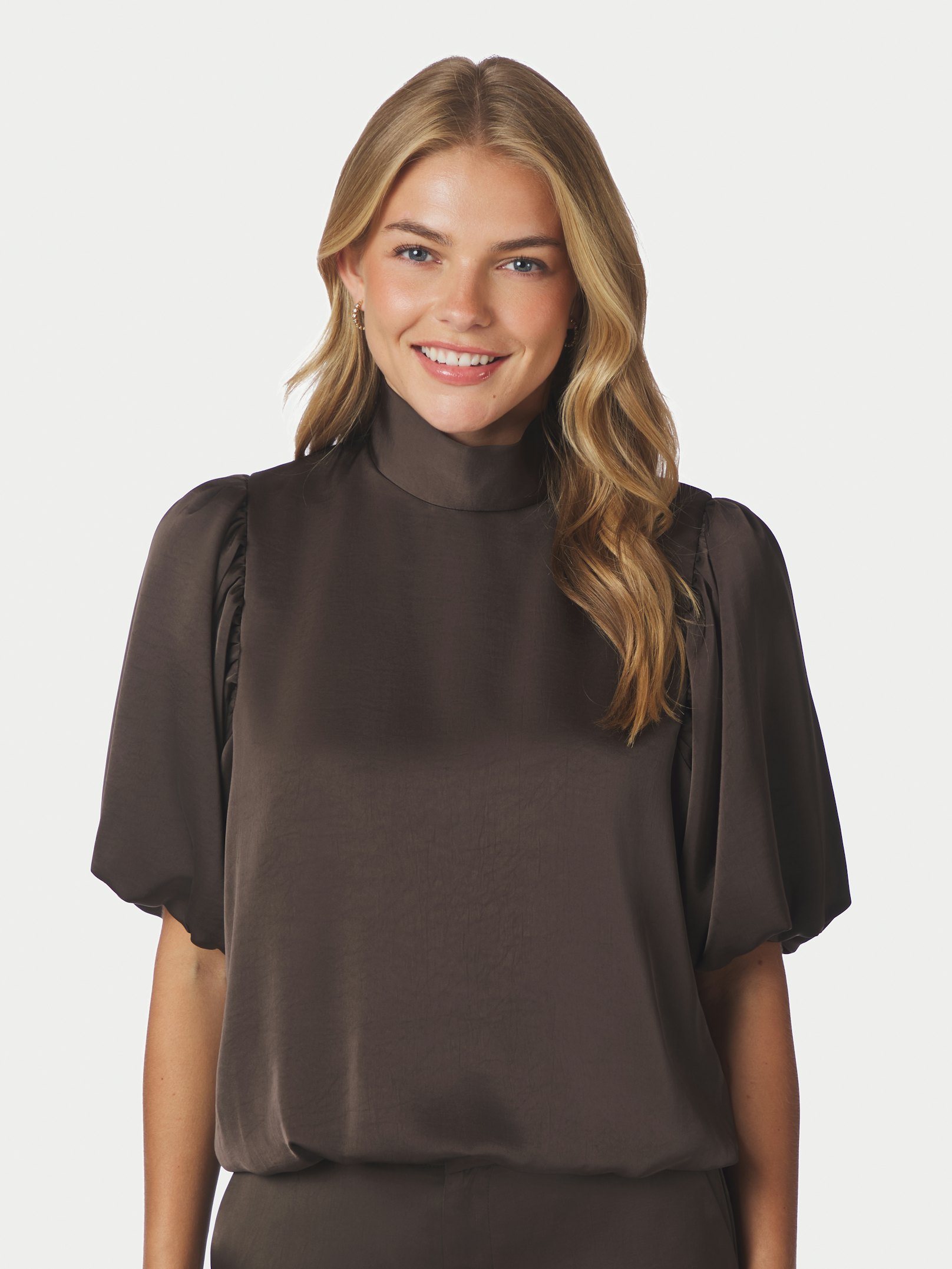 Neo Noir Parisa Heavy Sateen Blouse Dark Brown