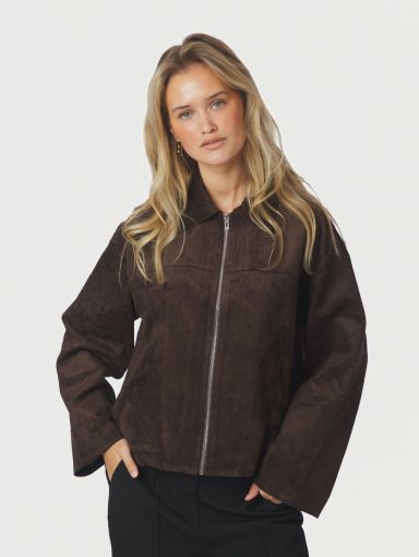 Neo Noir Titan Faux Suede Leather Jacket Dark Brown