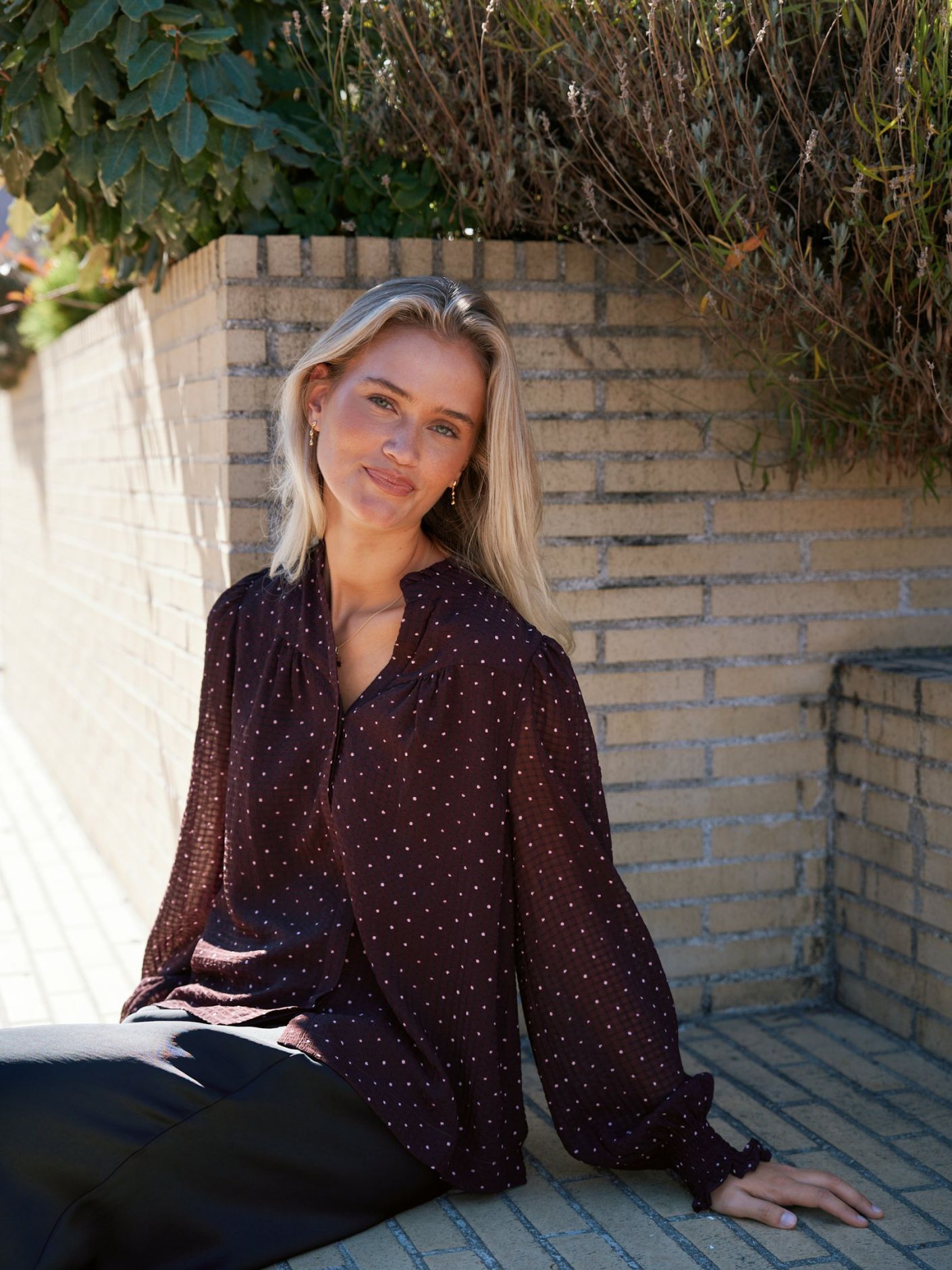 Neo Noir Astrida Dotted Blouse Burgundy