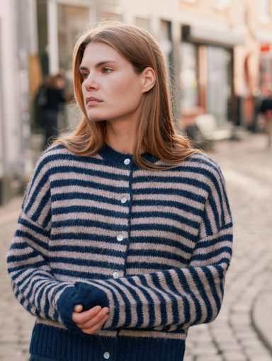 Neo Noir Isana Stripe Fluffy Knit Cardigan
