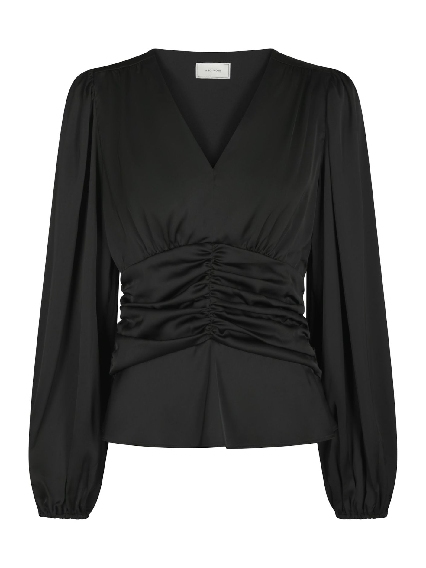 Neo Noir Pascal Drapy Satin Blouse Black - Bilde 5