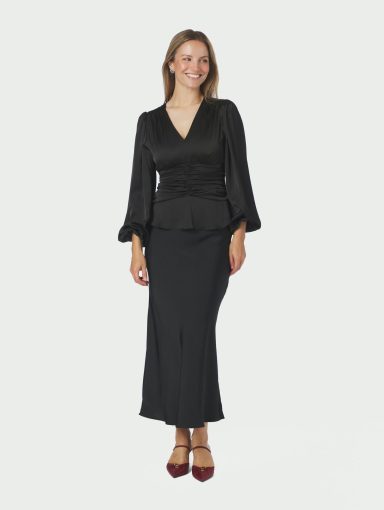 Neo Noir Pascal Drapy Satin Blouse Black