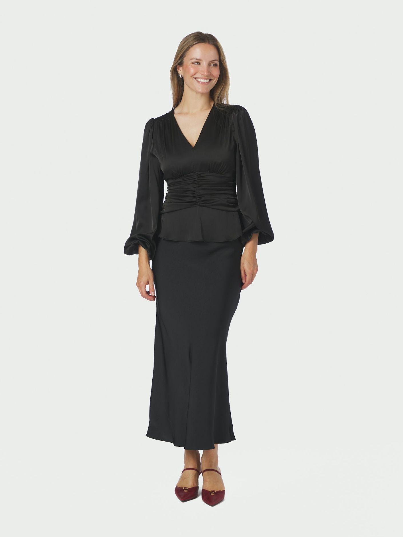 Neo Noir Pascal Drapy Satin Blouse Black
