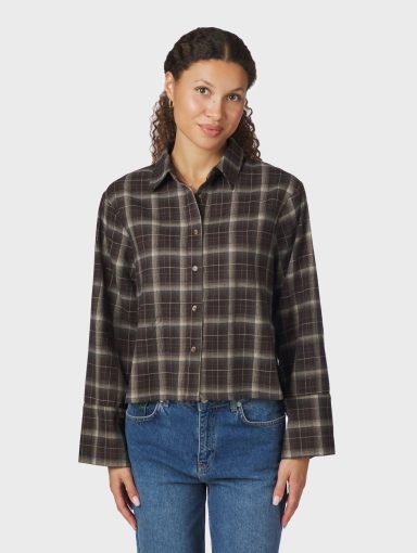 Neo Noir Jaylin Flannel Cheak Shirt Dark Brown
